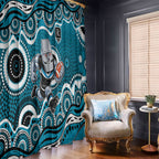 Port Adelaide Power Window Curtain Aboriginal Dot Pattern - Football Mascot Heritage Pride