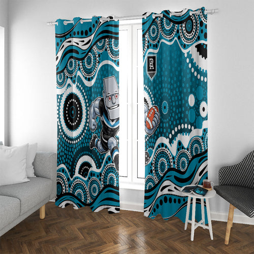 Port Adelaide Power Window Curtain Aboriginal Dot Pattern - Football Mascot Heritage Pride