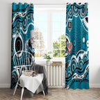 Port Adelaide Power Window Curtain Aboriginal Dot Pattern - Football Mascot Heritage Pride