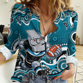 Port Adelaide Power Women Casual Shirt Aboriginal Dot Pattern - Football Mascot Heritage Pride