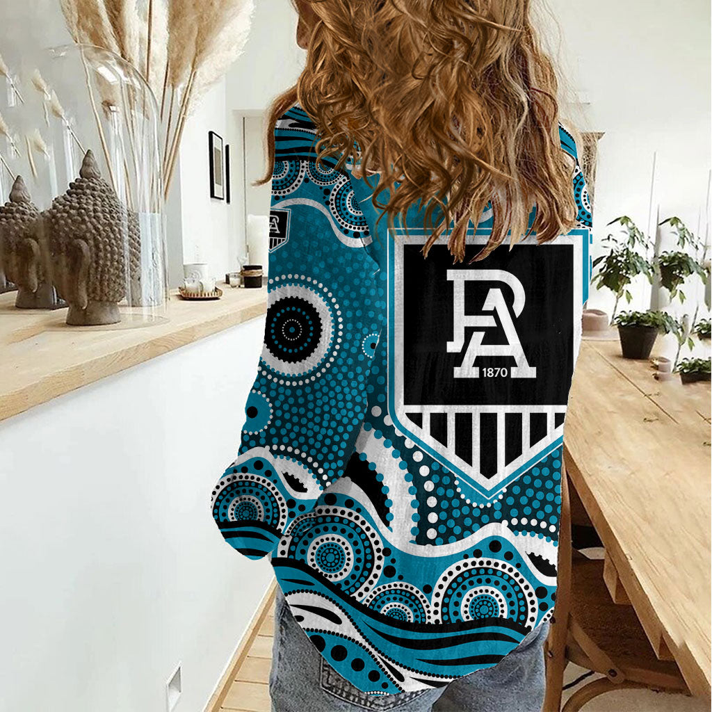 Port Adelaide Power Women Casual Shirt Aboriginal Dot Pattern - Football Mascot Heritage Pride
