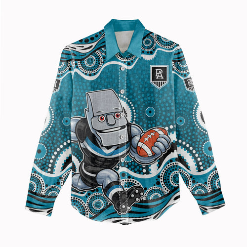 Port Adelaide Power Women Casual Shirt Aboriginal Dot Pattern - Football Mascot Heritage Pride