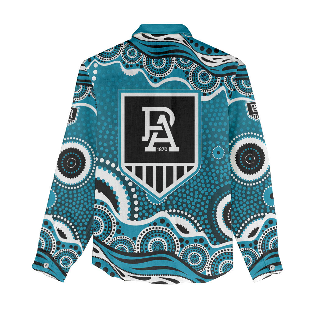 Port Adelaide Power Women Casual Shirt Aboriginal Dot Pattern - Football Mascot Heritage Pride