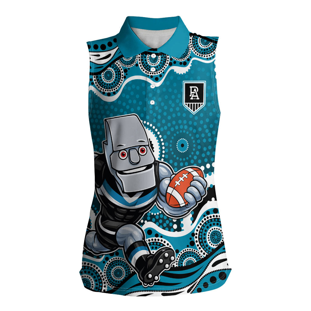 Port Adelaide Power Women Sleeveless Polo Shirt Aboriginal Dot Pattern - Football Mascot Heritage Pride