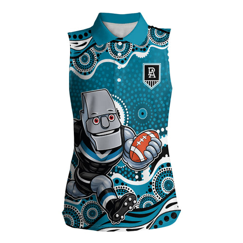 Port Adelaide Power Women Sleeveless Polo Shirt Aboriginal Dot Pattern - Football Mascot Heritage Pride