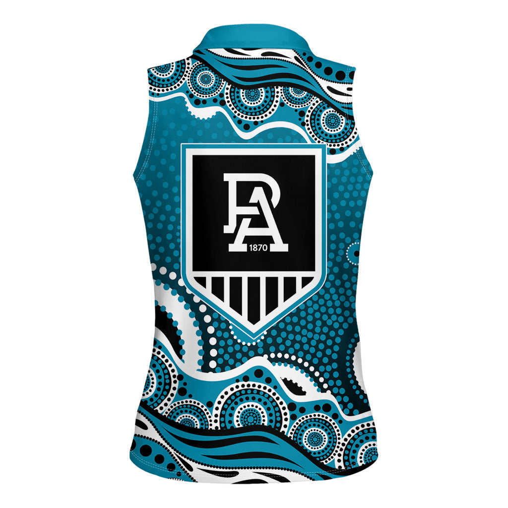Port Adelaide Power Women Sleeveless Polo Shirt Aboriginal Dot Pattern - Football Mascot Heritage Pride