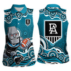 Port Adelaide Power Women Sleeveless Polo Shirt Aboriginal Dot Pattern - Football Mascot Heritage Pride