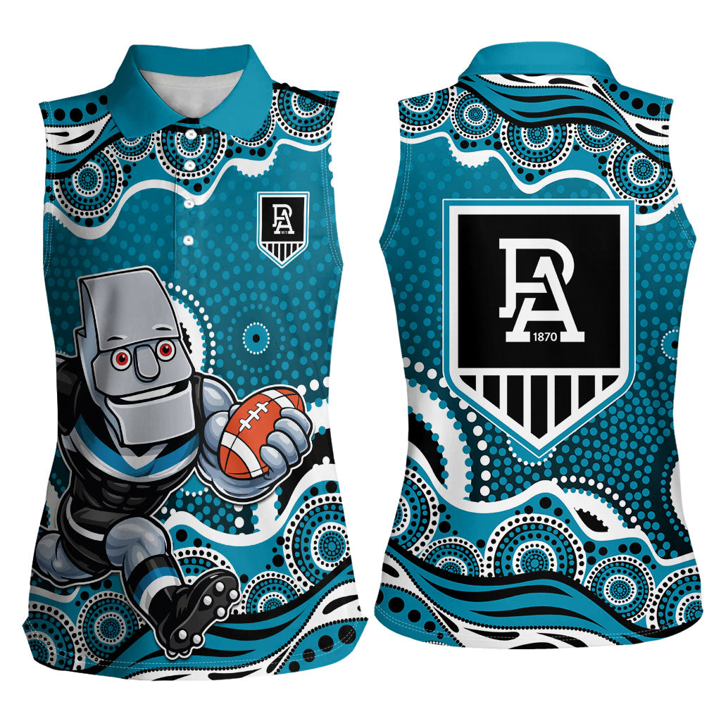 Port Adelaide Power Women Sleeveless Polo Shirt Aboriginal Dot Pattern - Football Mascot Heritage Pride