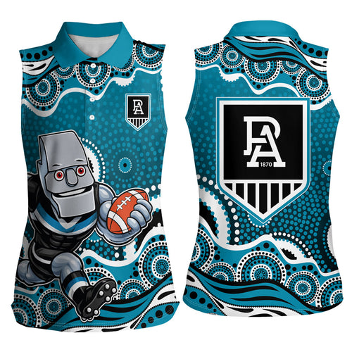 Port Adelaide Power Women Sleeveless Polo Shirt Aboriginal Dot Pattern - Football Mascot Heritage Pride
