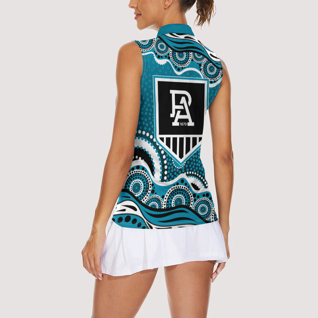 Port Adelaide Power Women Sleeveless Polo Shirt Aboriginal Dot Pattern - Football Mascot Heritage Pride