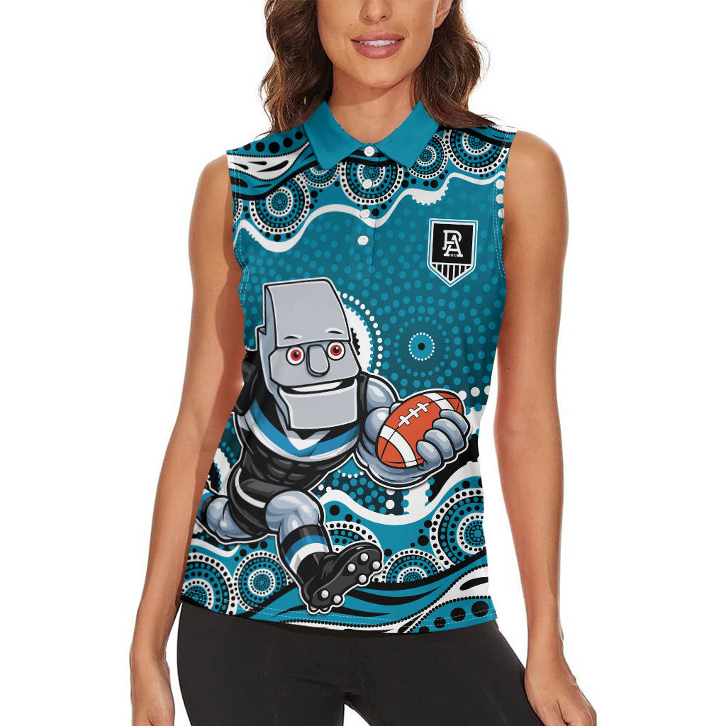 Port Adelaide Power Women Sleeveless Polo Shirt Aboriginal Dot Pattern - Football Mascot Heritage Pride