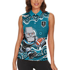 Port Adelaide Power Women Sleeveless Polo Shirt Aboriginal Dot Pattern - Football Mascot Heritage Pride