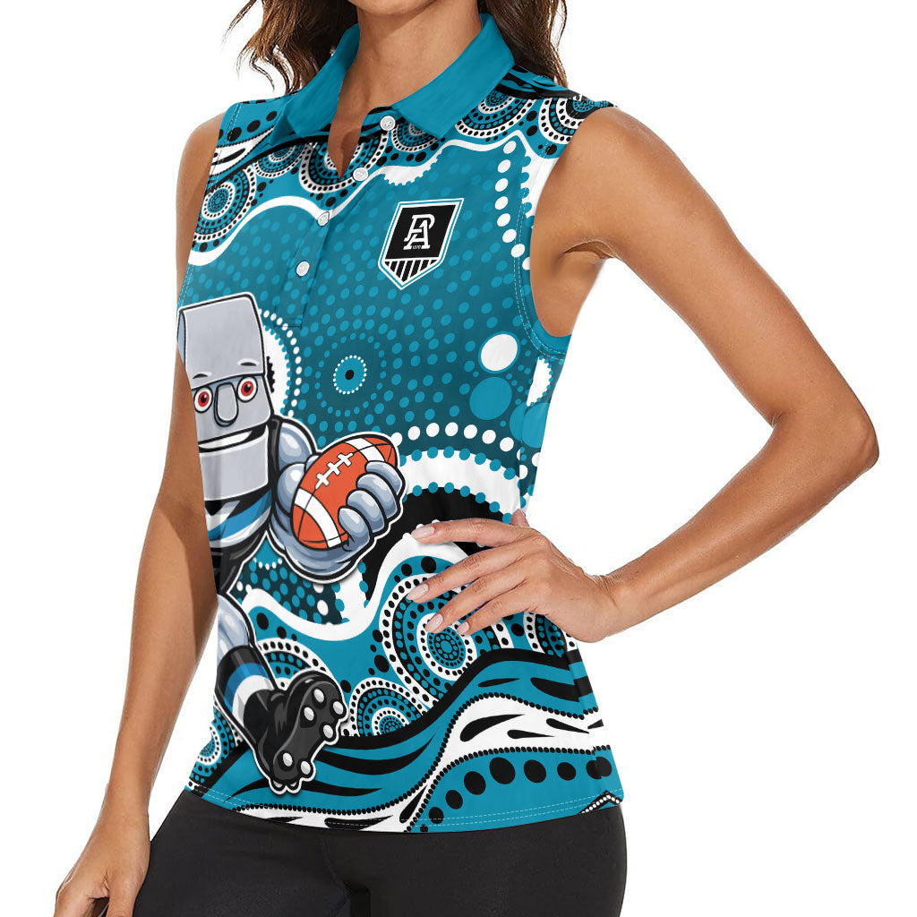 Port Adelaide Power Women Sleeveless Polo Shirt Aboriginal Dot Pattern - Football Mascot Heritage Pride