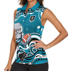 Port Adelaide Power Women Sleeveless Polo Shirt Aboriginal Dot Pattern - Football Mascot Heritage Pride