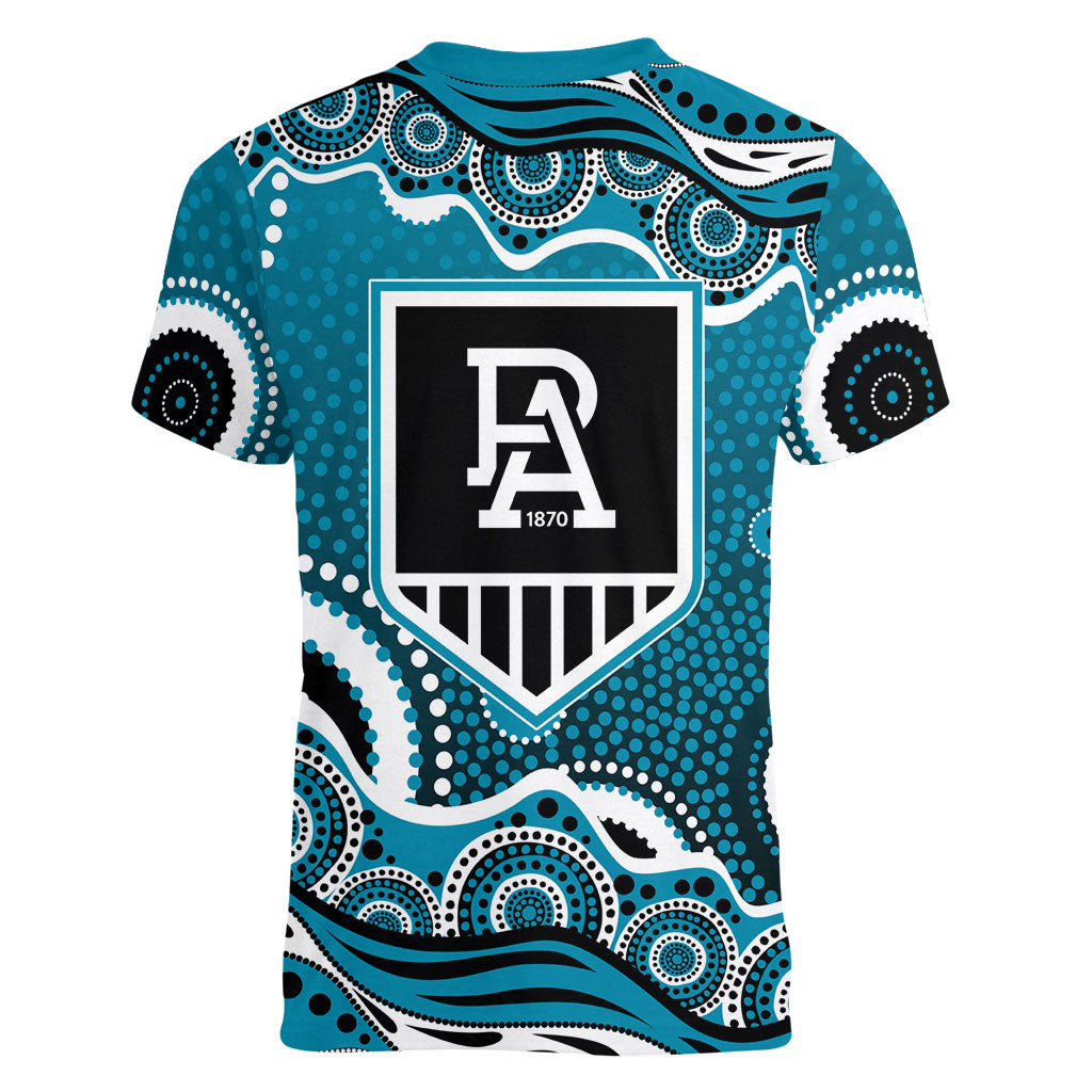 Port Adelaide Power Women V-Neck T-Shirt Aboriginal Dot Pattern - Football Mascot Heritage Pride