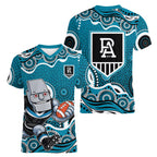 Port Adelaide Power Women V-Neck T-Shirt Aboriginal Dot Pattern - Football Mascot Heritage Pride