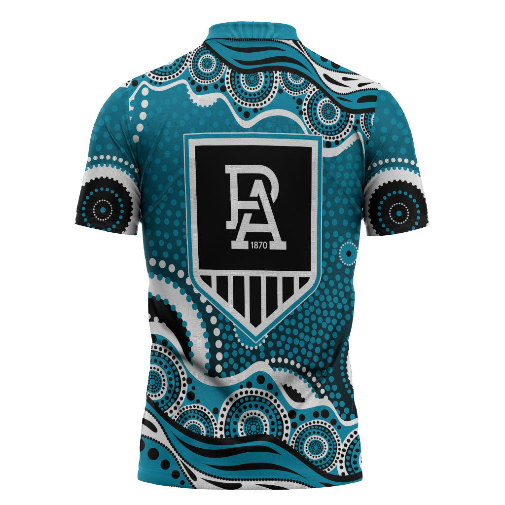Port Adelaide Power Zipper Polo Shirt Aboriginal Dot Pattern - Football Mascot Heritage Pride