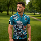 Port Adelaide Power Zipper Polo Shirt Aboriginal Dot Pattern - Football Mascot Heritage Pride