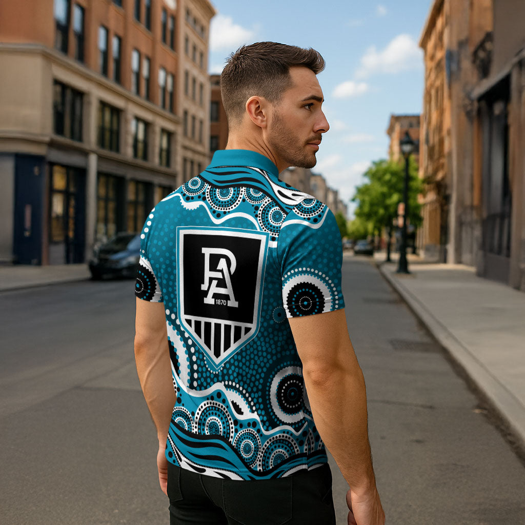 Port Adelaide Power Zipper Polo Shirt Aboriginal Dot Pattern - Football Mascot Heritage Pride