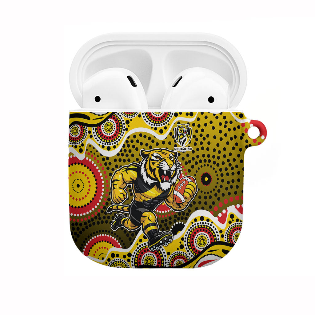 Richmond Tigers AirPods Case Aboriginal Dot Pattern - Football Mascot Heritage Pride