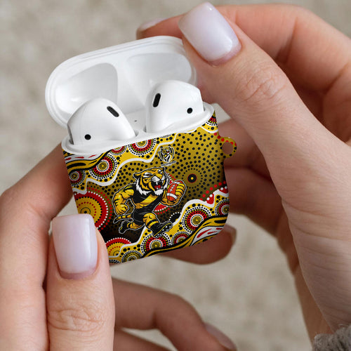 Richmond Tigers AirPods Case Aboriginal Dot Pattern - Football Mascot Heritage Pride