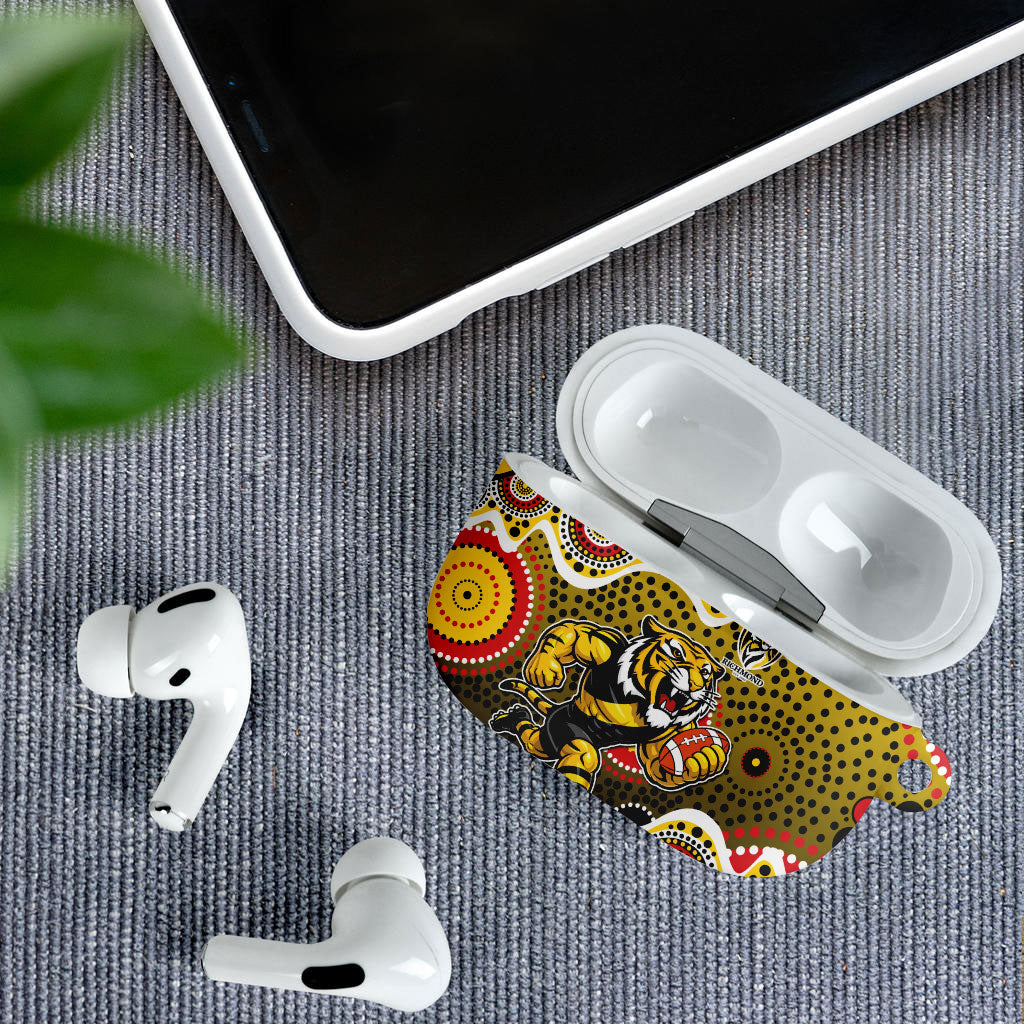 Richmond Tigers AirPods Case Aboriginal Dot Pattern - Football Mascot Heritage Pride