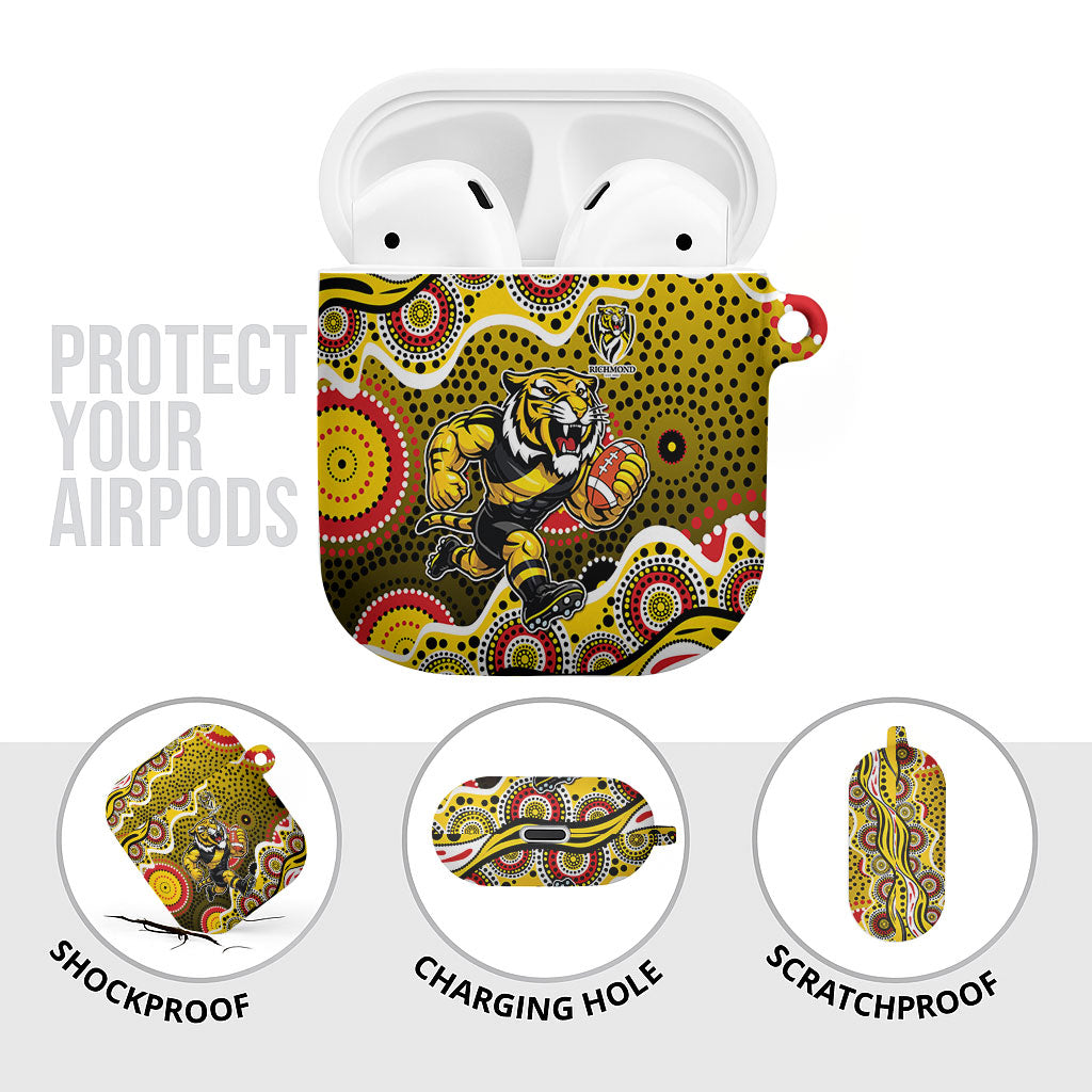 Richmond Tigers AirPods Case Aboriginal Dot Pattern - Football Mascot Heritage Pride