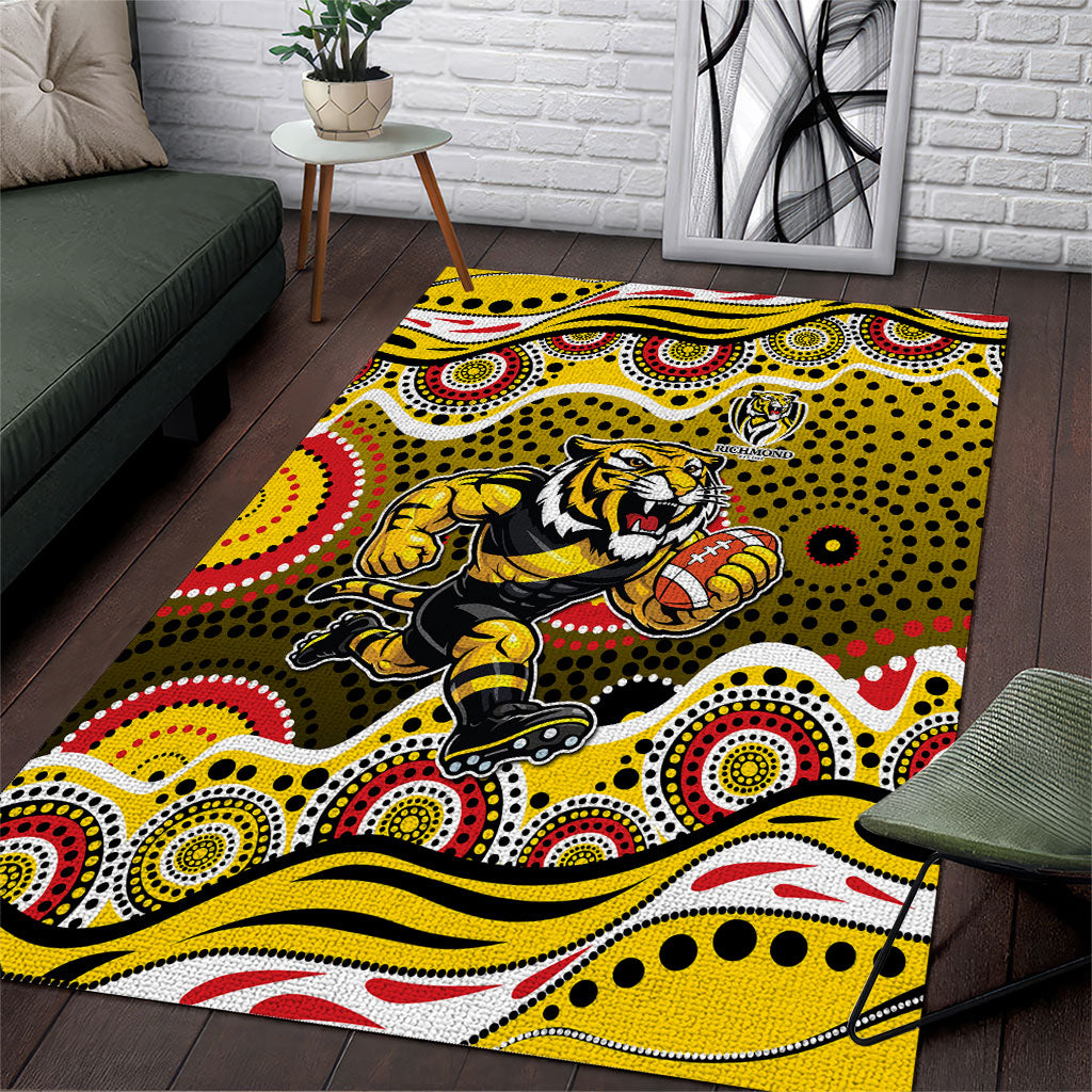 Richmond Tigers Area Rug Aboriginal Dot Pattern - Football Mascot Heritage Pride