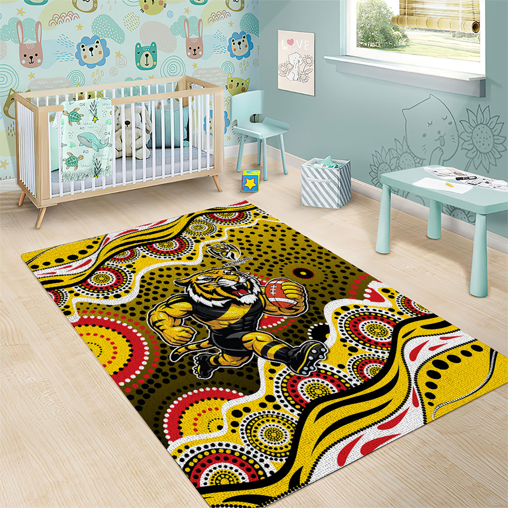 Richmond Tigers Area Rug Aboriginal Dot Pattern - Football Mascot Heritage Pride