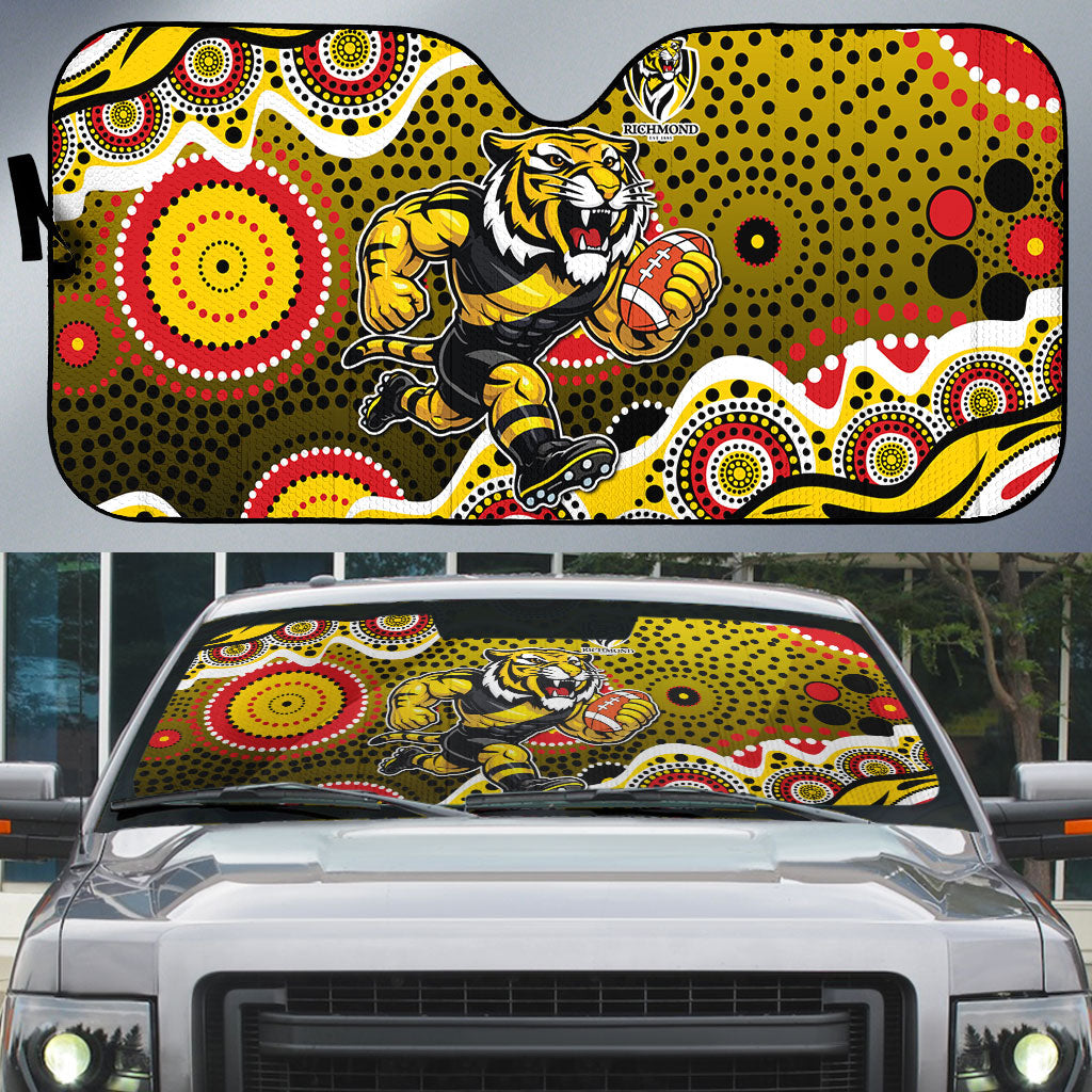 Richmond Tigers Auto Sun Shade Aboriginal Dot Pattern - Football Mascot Heritage Pride