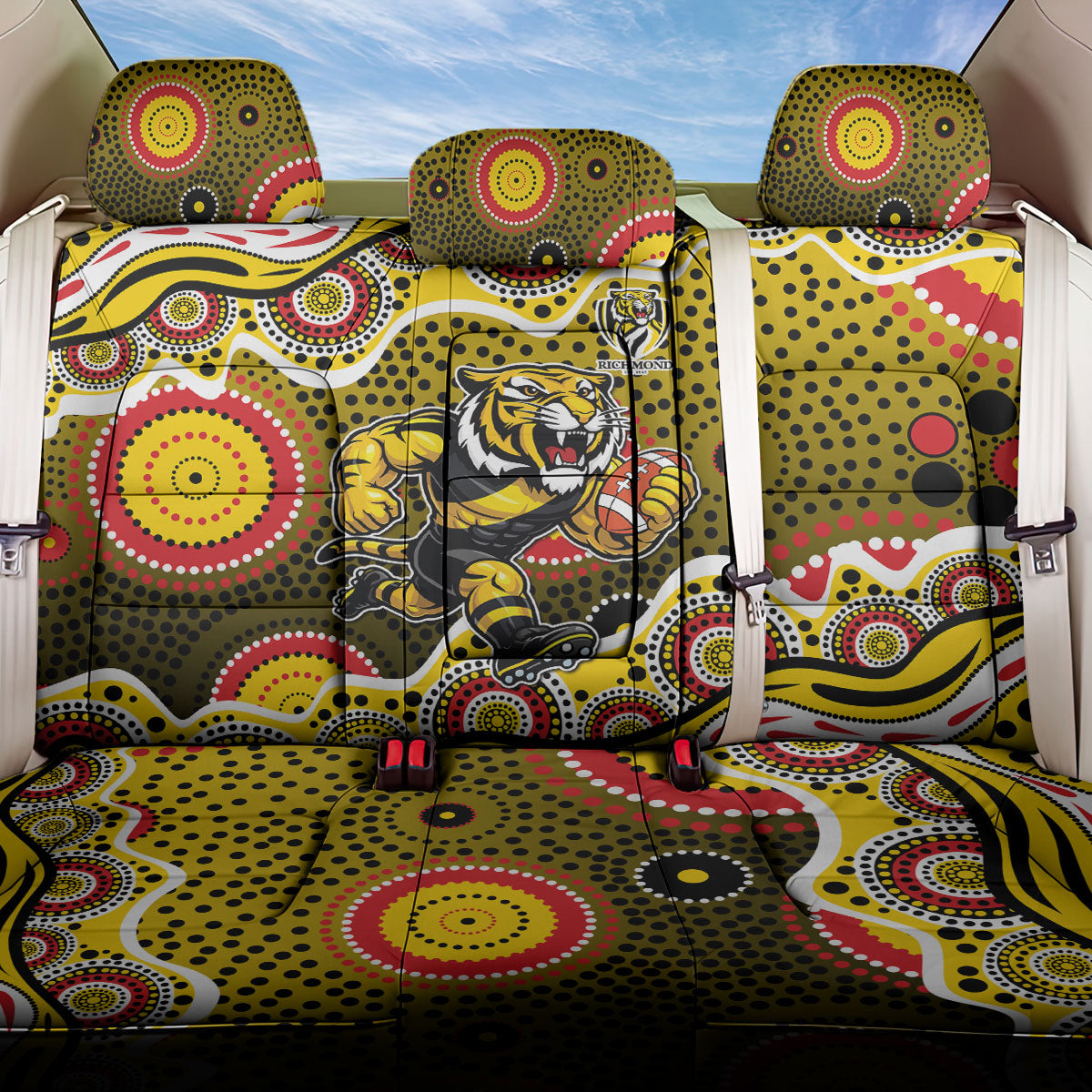 Richmond Tigers Back Car Seat Cover Aboriginal Dot Pattern - Football Mascot Heritage Pride