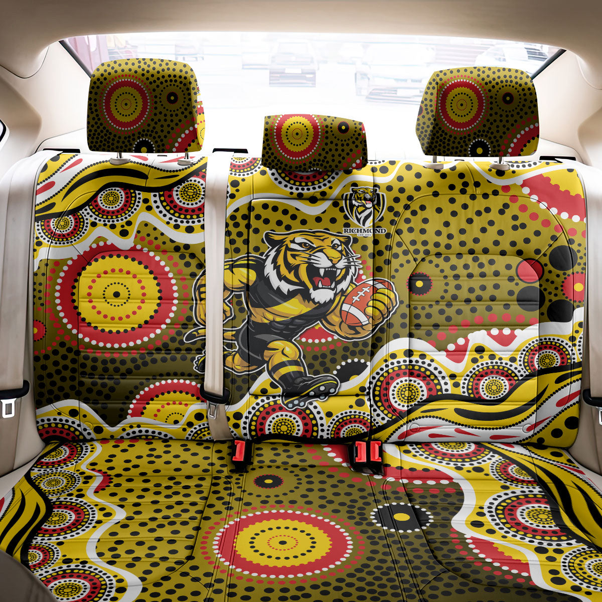 Richmond Tigers Back Car Seat Cover Aboriginal Dot Pattern - Football Mascot Heritage Pride