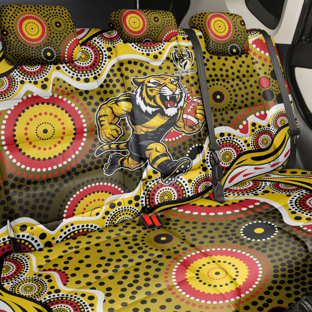 Richmond Tigers Back Car Seat Cover Aboriginal Dot Pattern - Football Mascot Heritage Pride