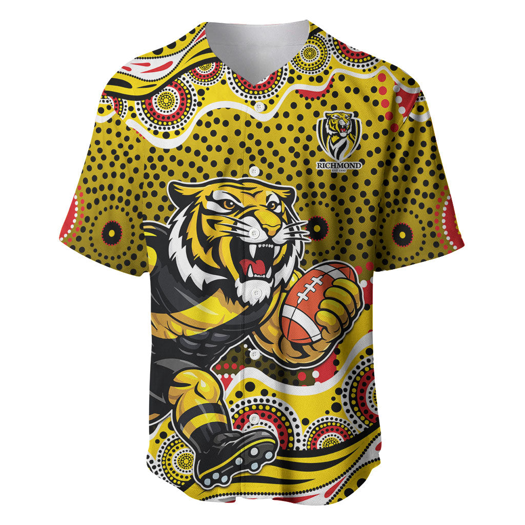 Richmond Tigers Baseball Jersey Aboriginal Dot Pattern - Football Mascot Heritage Pride