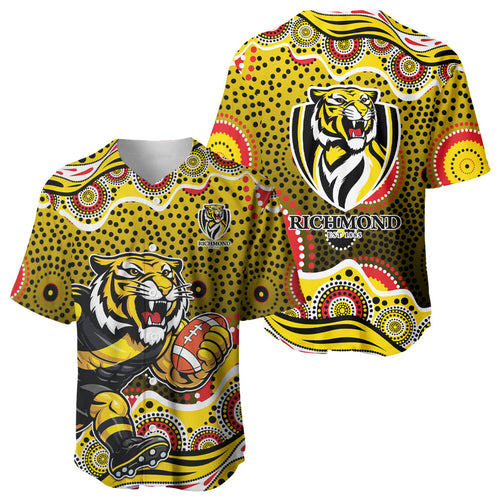 Richmond Tigers Baseball Jersey Aboriginal Dot Pattern - Football Mascot Heritage Pride