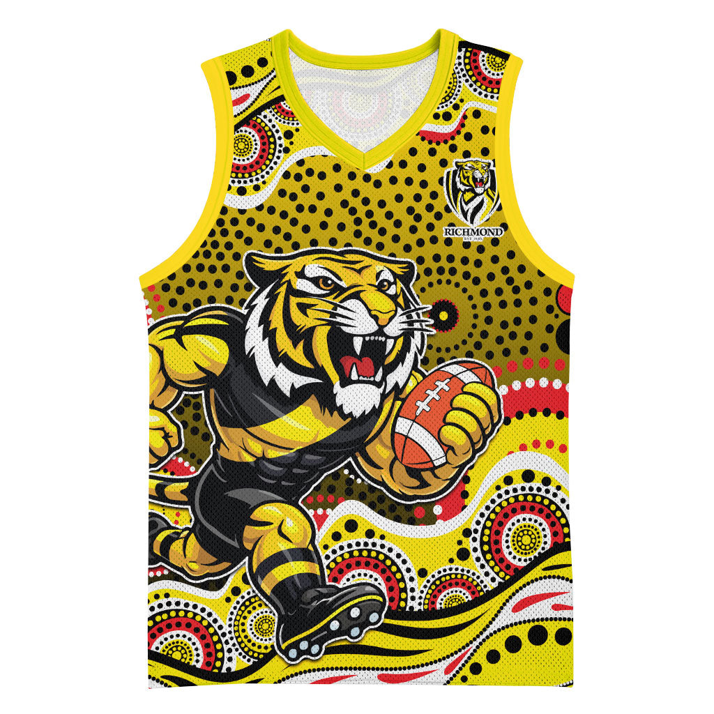 Richmond Tigers Basketball Jersey Aboriginal Dot Pattern - Football Mascot Heritage Pride