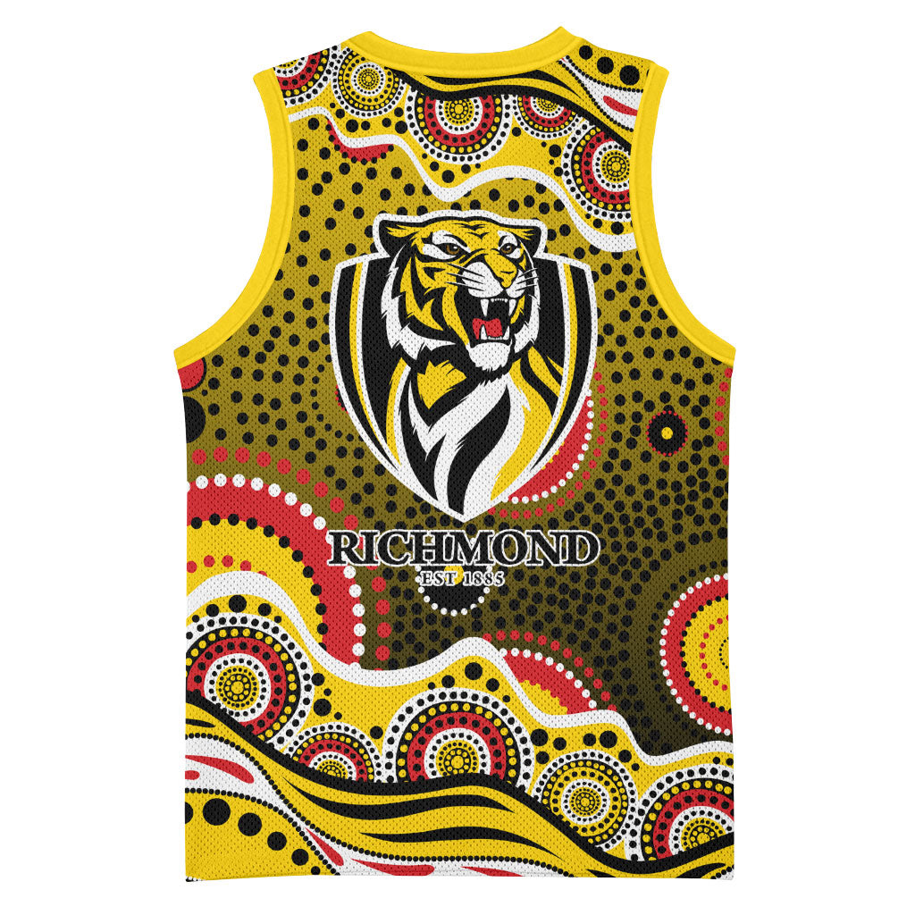 Richmond Tigers Basketball Jersey Aboriginal Dot Pattern - Football Mascot Heritage Pride