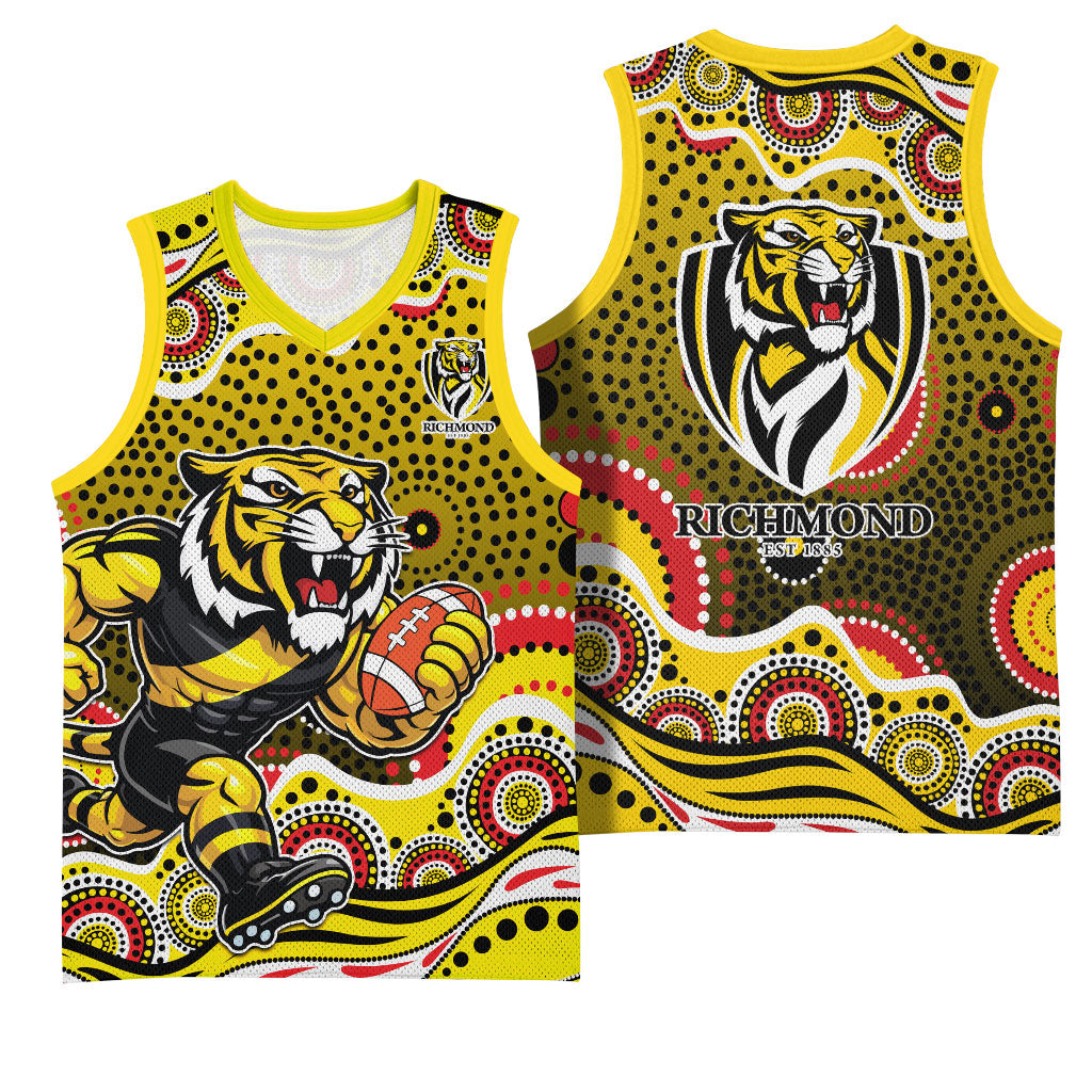 Richmond Tigers Basketball Jersey Aboriginal Dot Pattern - Football Mascot Heritage Pride