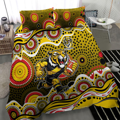 Richmond Tigers Bedding Set Aboriginal Dot Pattern - Football Mascot Heritage Pride