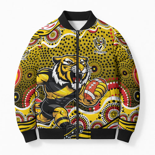 Richmond Tigers Bomber Puffer Jacket Aboriginal Dot Pattern - Football Mascot Heritage Pride