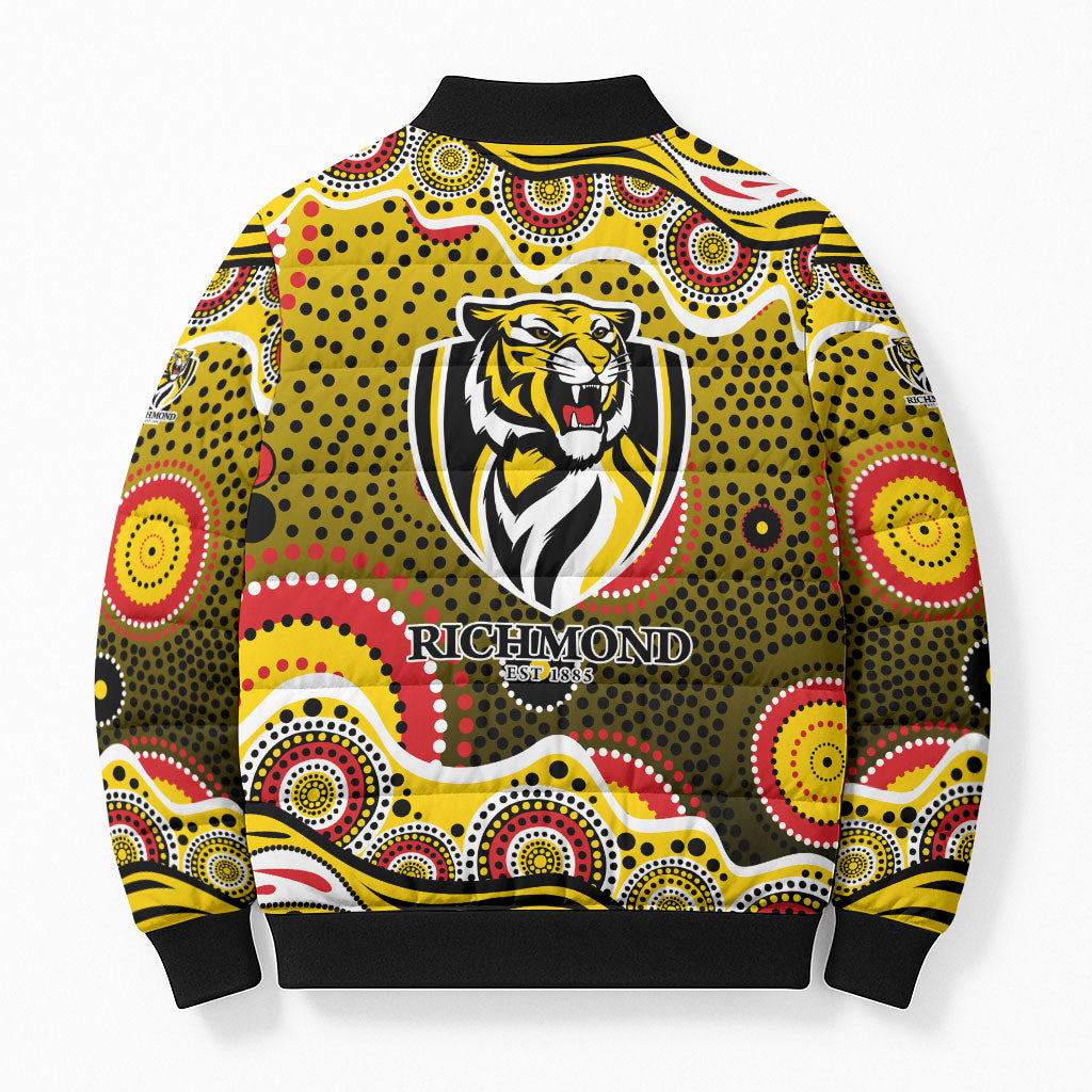 Richmond Tigers Bomber Puffer Jacket Aboriginal Dot Pattern - Football Mascot Heritage Pride