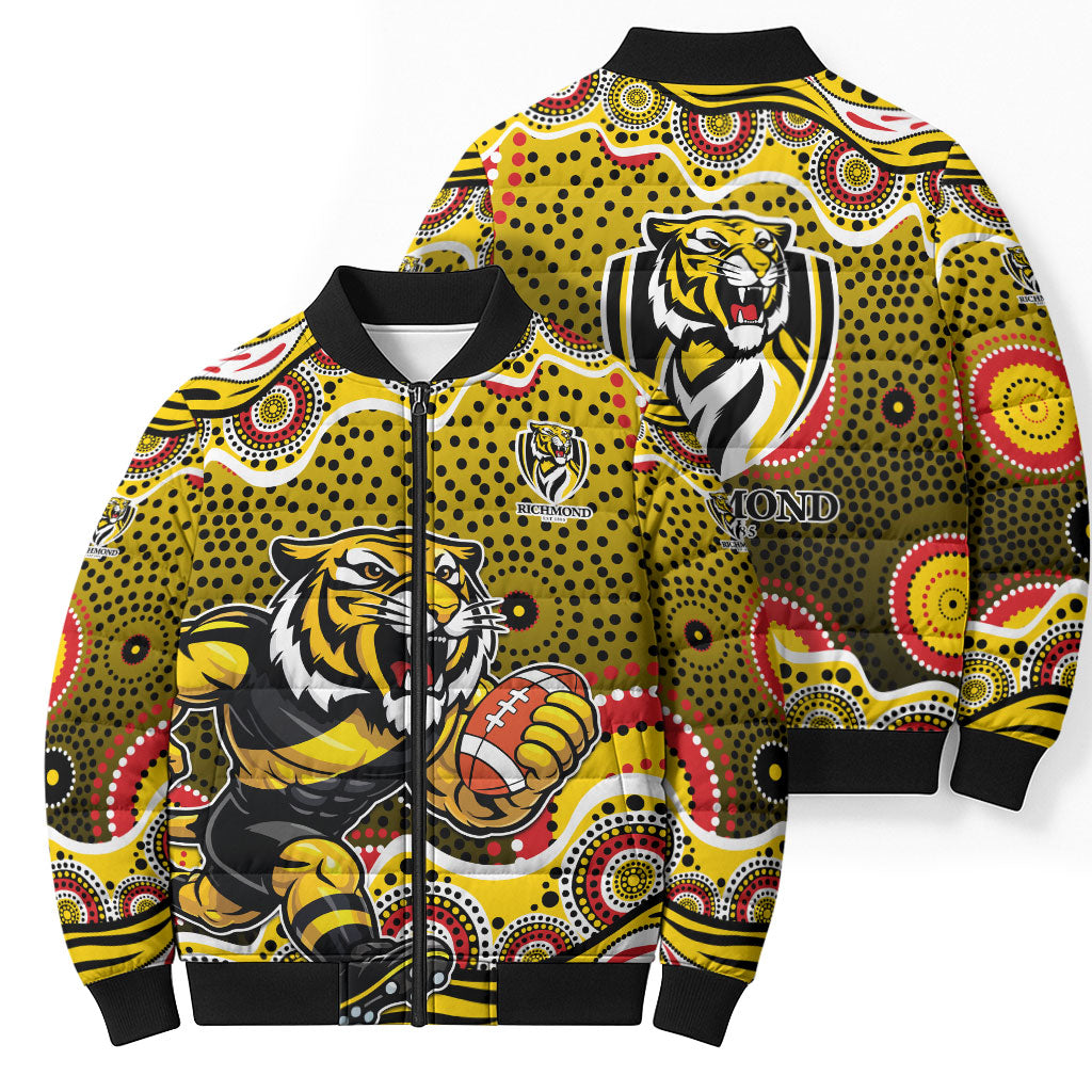 Richmond Tigers Bomber Puffer Jacket Aboriginal Dot Pattern - Football Mascot Heritage Pride