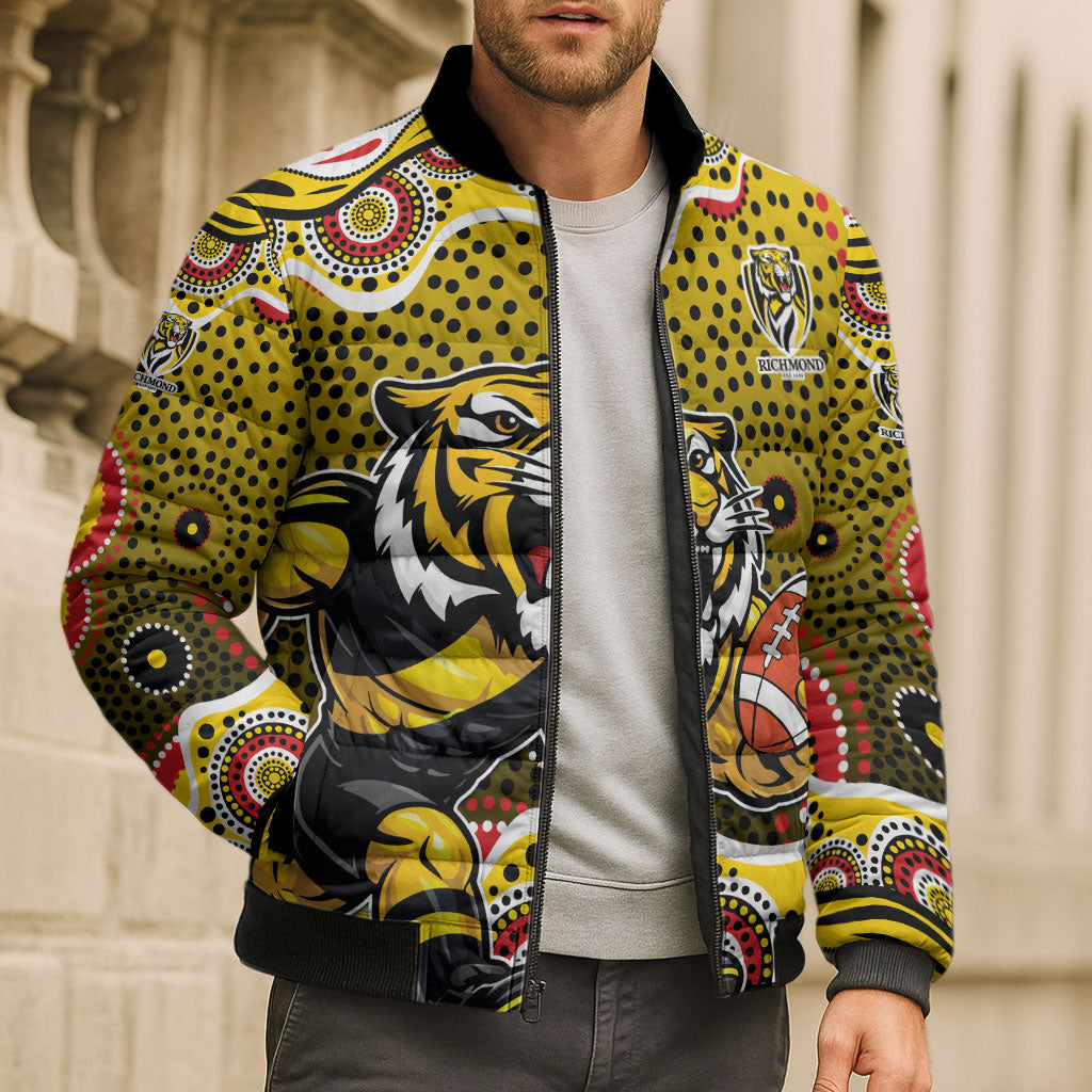Richmond Tigers Bomber Puffer Jacket Aboriginal Dot Pattern - Football Mascot Heritage Pride