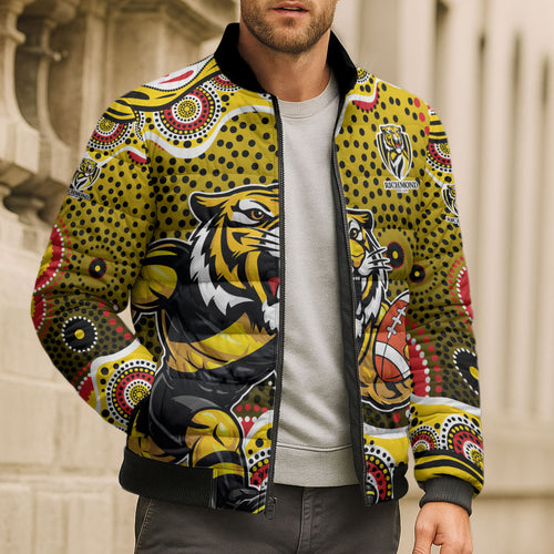 Richmond Tigers Bomber Puffer Jacket Aboriginal Dot Pattern - Football Mascot Heritage Pride