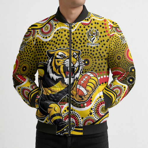 Richmond Tigers Bomber Puffer Jacket Aboriginal Dot Pattern - Football Mascot Heritage Pride