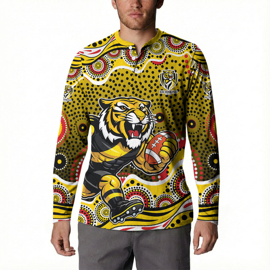 Richmond Tigers Button Sweatshirt Aboriginal Dot Pattern - Football Mascot Heritage Pride