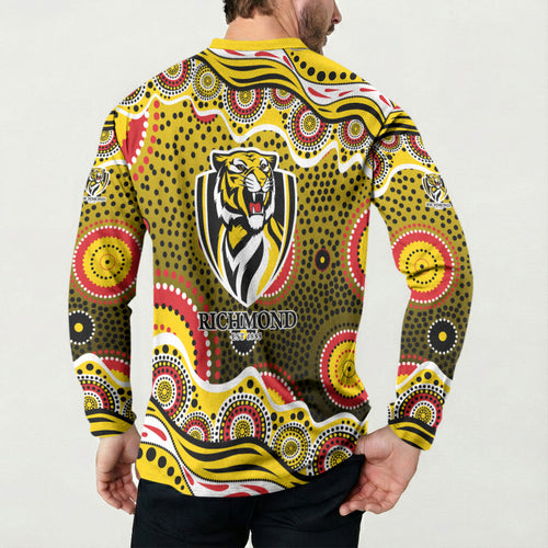 Richmond Tigers Button Sweatshirt Aboriginal Dot Pattern - Football Mascot Heritage Pride