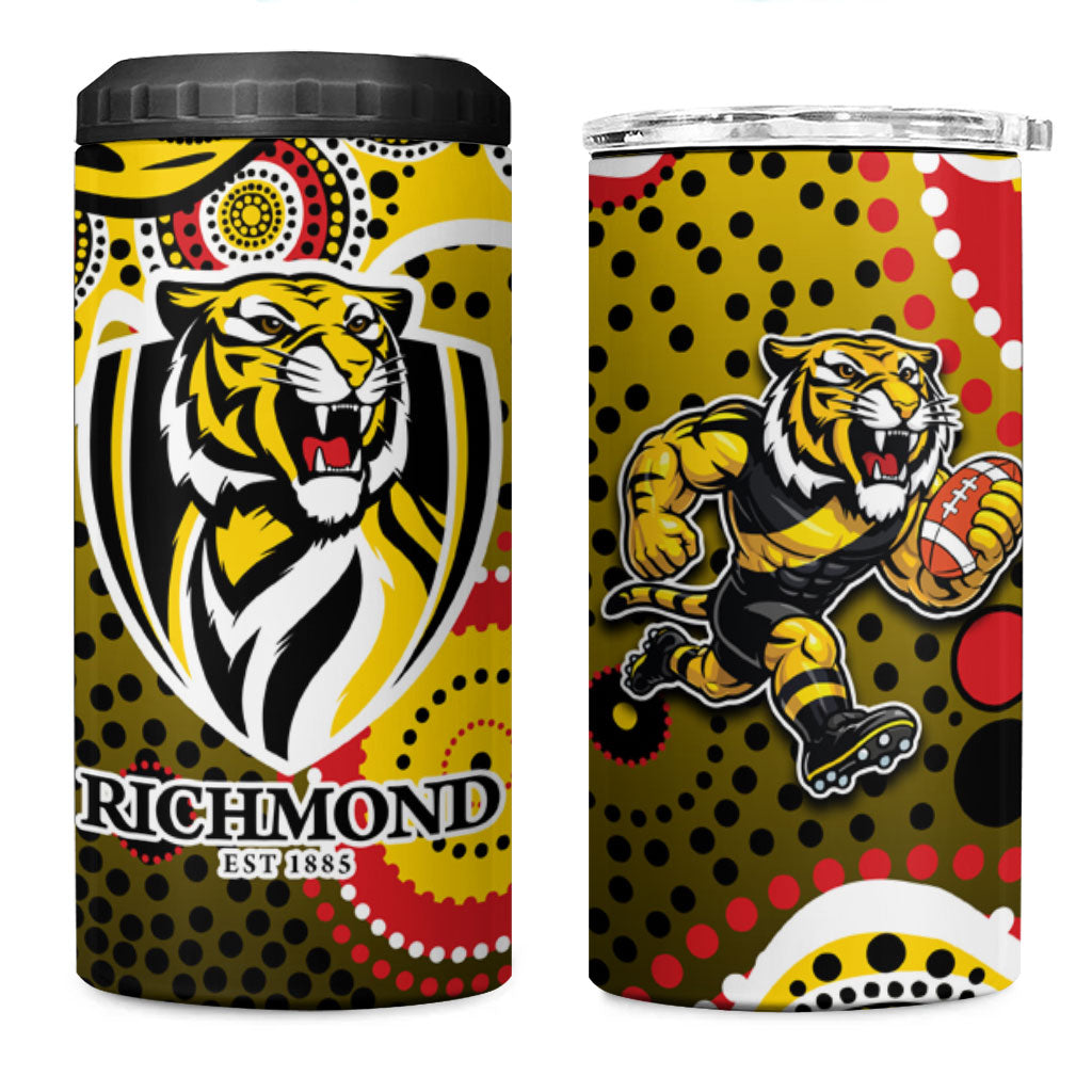 Richmond Tigers 4 in 1 Can Cooler Tumbler Aboriginal Dot Pattern - Football Mascot Heritage Pride