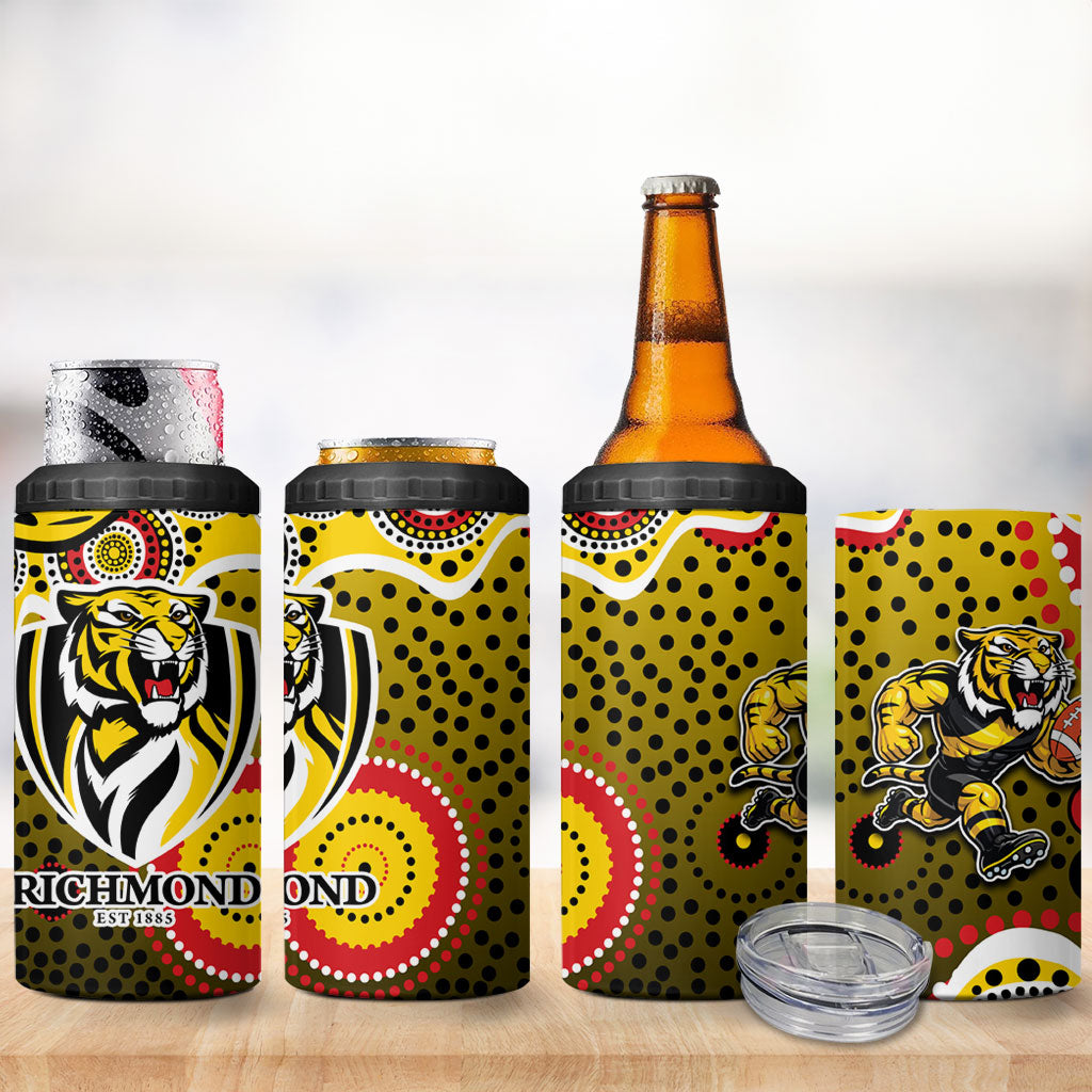 Richmond Tigers 4 in 1 Can Cooler Tumbler Aboriginal Dot Pattern - Football Mascot Heritage Pride