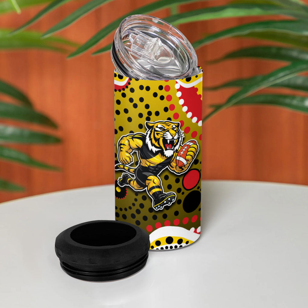 Richmond Tigers 4 in 1 Can Cooler Tumbler Aboriginal Dot Pattern - Football Mascot Heritage Pride